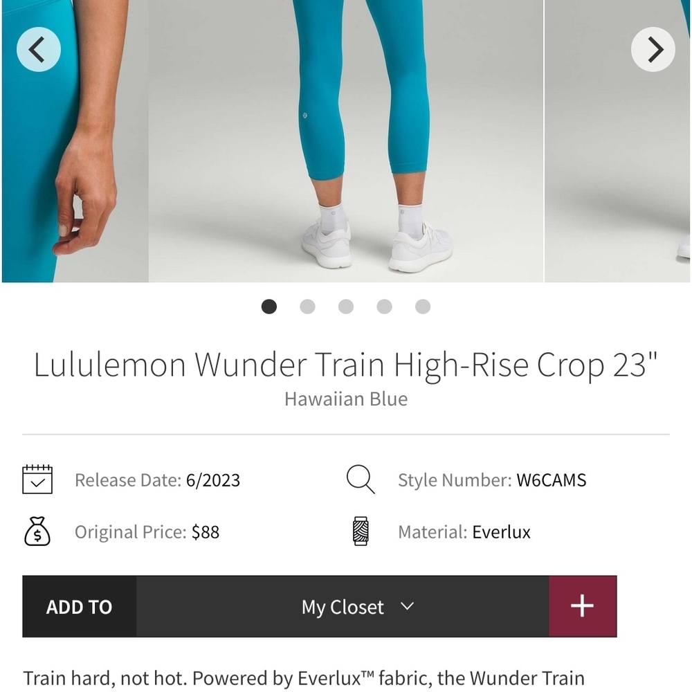 Lululemon Wunder Train High-Rise Crop 23" Hawaiian Blue Size 14